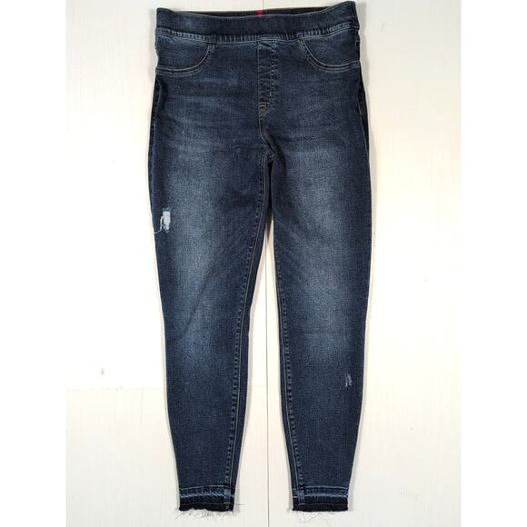 SPANX Denim - Spanx Women’s L Blue Pull-On Skinny Jegging Jeans Distressed Raw Hem Ankle
